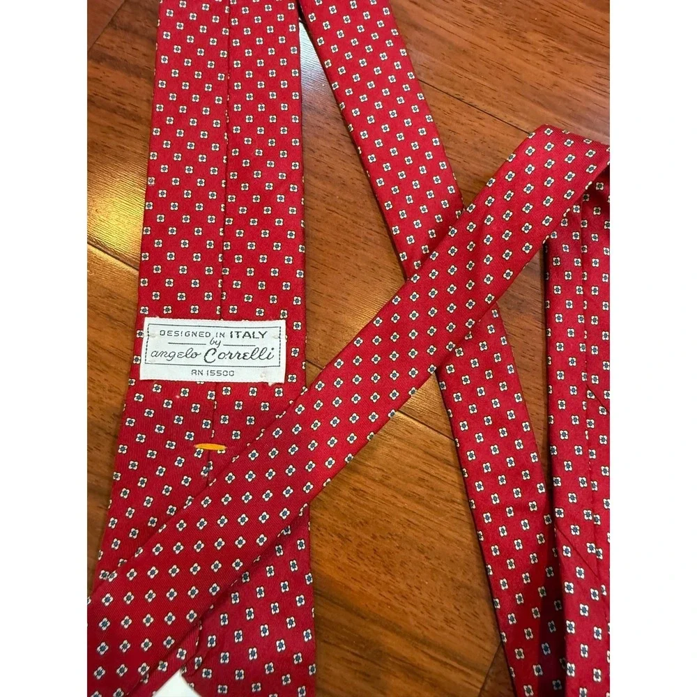 Vintage Angelo Correlli Silk‎ Tie Geometric Repeat Pattern | Red | 55